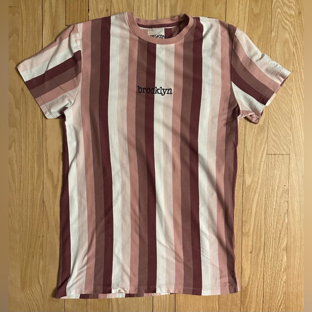 San Francisco Work Shirt Mens Pink Striped Retro Brooklyn T-Shirt, Size M